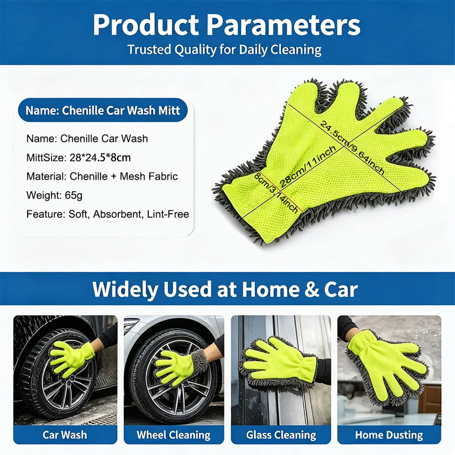 Five-Finger Chenille & Mesh Car Wash Gloves