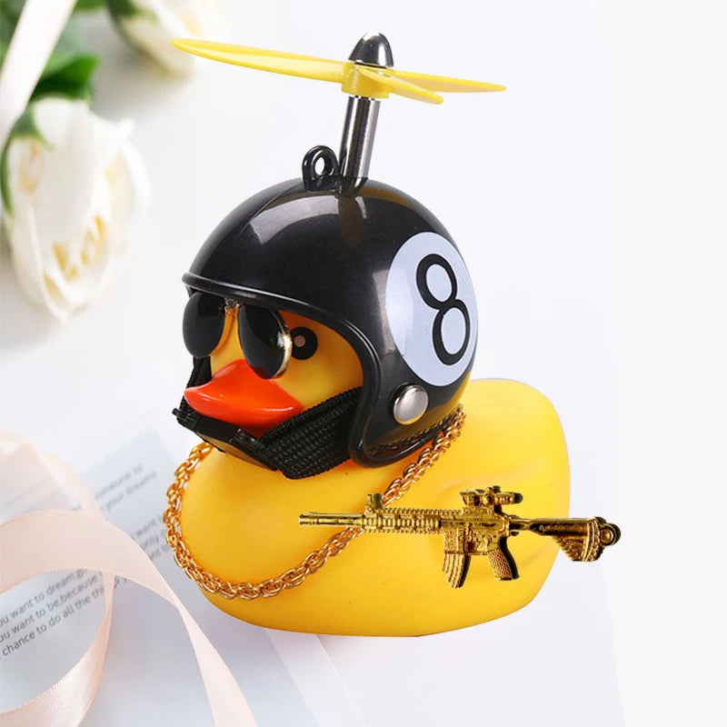 Helmeted Squeaky Rubber Duck Vehicle Ornament with Accessories
