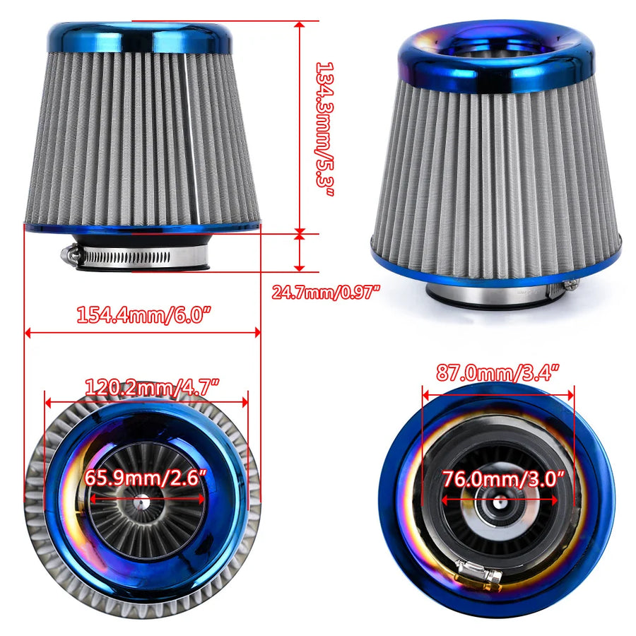 3" 76MM Universal Cold Air Intake Filter