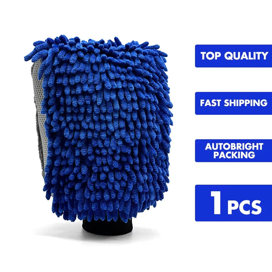 Double-Sided Chenille & Microfiber Car Wash Mitt, 28 x 21 cm