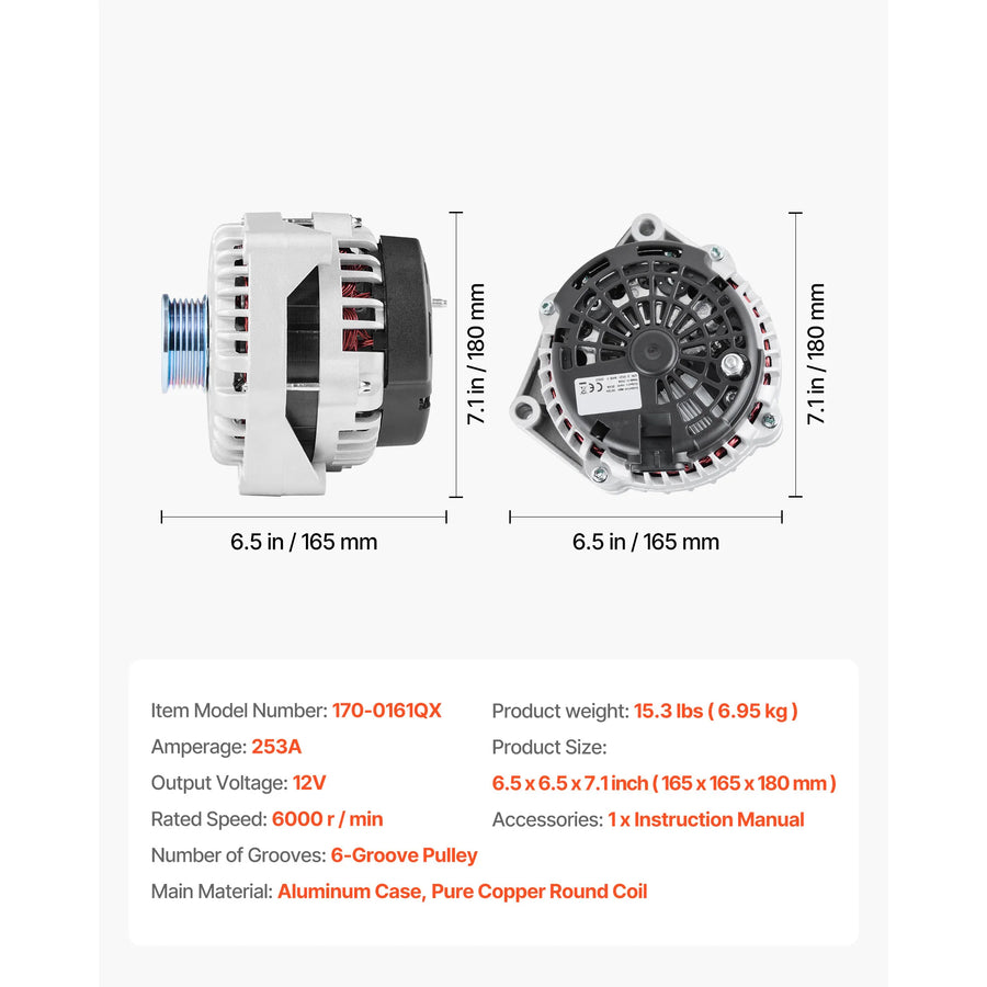 Alternator for Chevrolet Silverado 1500 HD 2001-2005 Saab 9-7x2005-2006 Isuzu Ascender 2003-2006