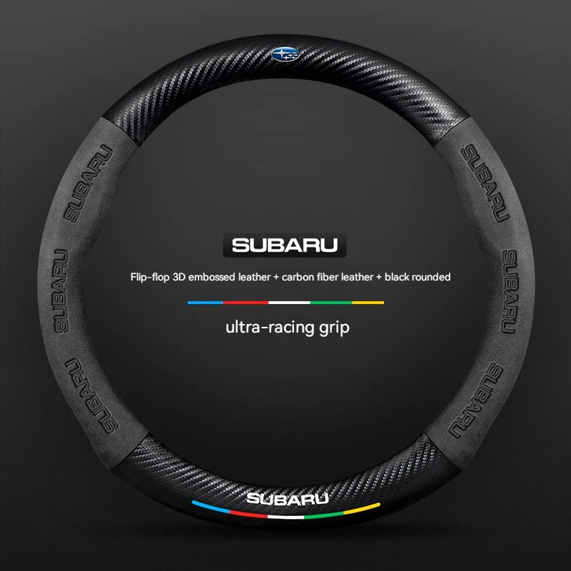 Suede Carbon-Fiber-Style Steering Wheel Cover for Subaru – 38 cm