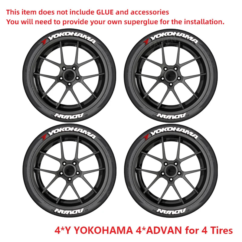 Yokohama Tire Letter Stickers Set for 4 Wheels 3D Pvc Raised Tire Decals Waterproof Racing Sidewall Decor