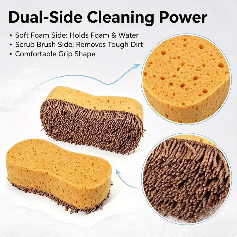 Dual-Sided Chenille & Sponge Car Wash Pads - 2 or 5 Pack