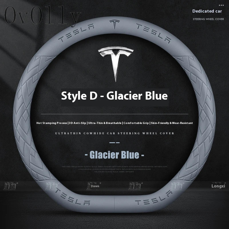 Anti-Slip Leather Steering Wheel Cover for Tesla Model 3, Y, S, X