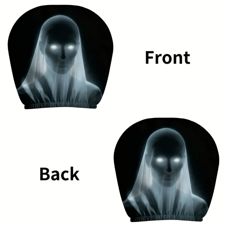 4-Piece Spooky Ghost Bride Car Headrest Covers – Washable Halloween Interior Decor