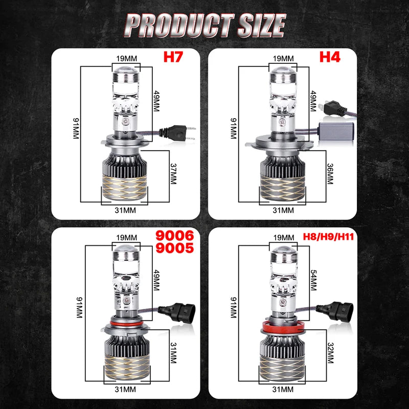 LED Projector Headlight Bulb for H4/H7/H11/9005/9006 – 6000K, CANBUS