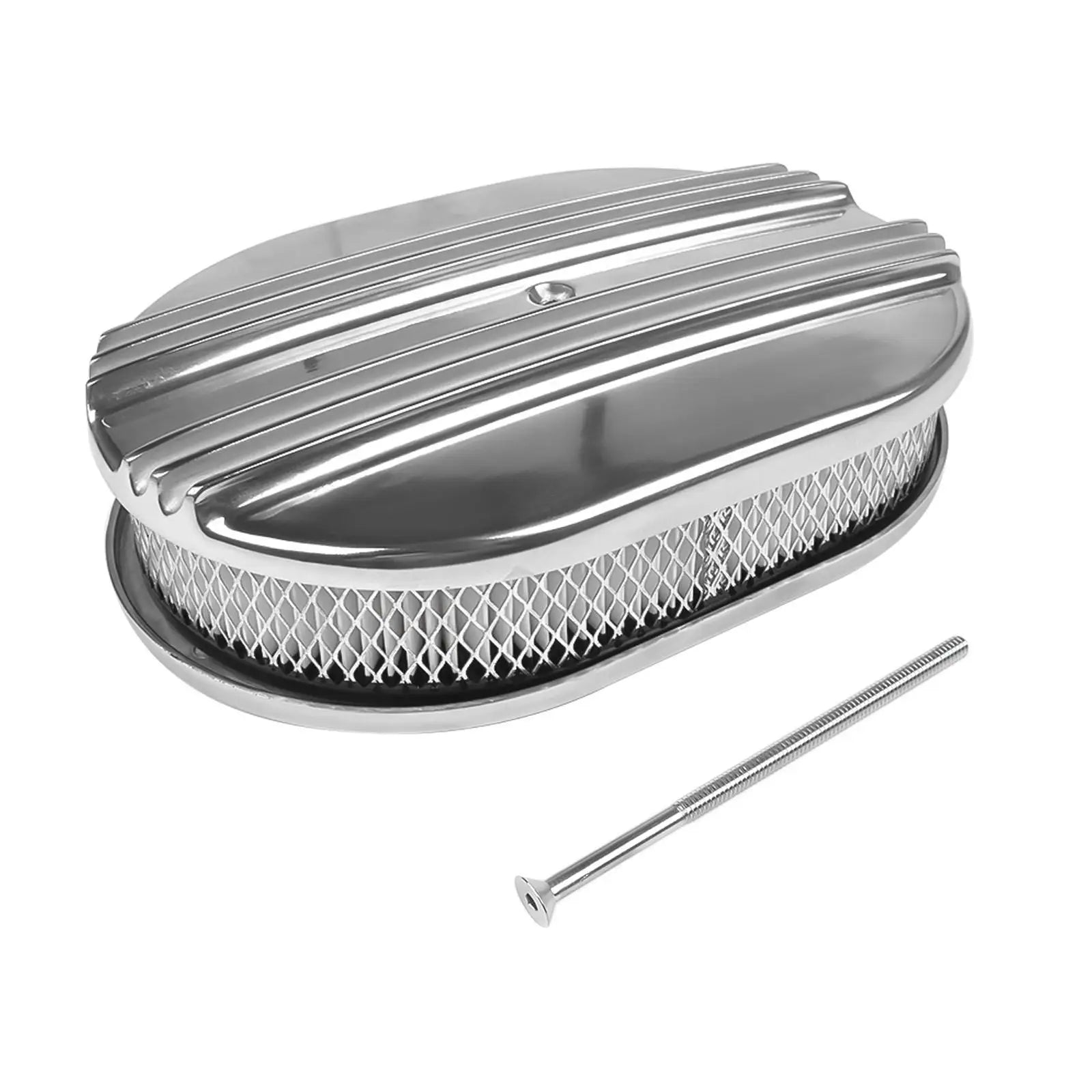 12 in Polished Oval Finned Air Cleaner – 5-1/8 in Carb Neck