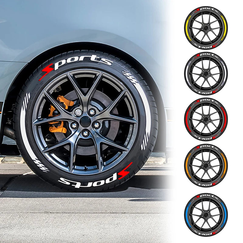 For 2 Tires Sports 4PCS 3D Tire Letter Stickers Waterproof Pvc Racing Wheel Decals Car