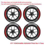 Yokohama Tire Letter Stickers Set for 4 Wheels 3D Pvc Raised Tire Decals Waterproof Racing Sidewall Decor
