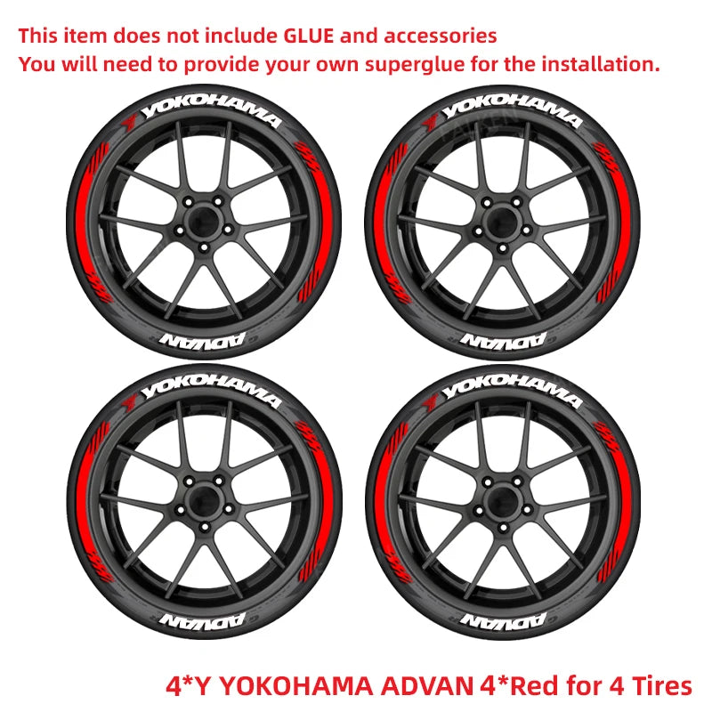 Yokohama Tire Letter Stickers Set for 4 Wheels 3D Pvc Raised Tire Decals Waterproof Racing Sidewall Decor