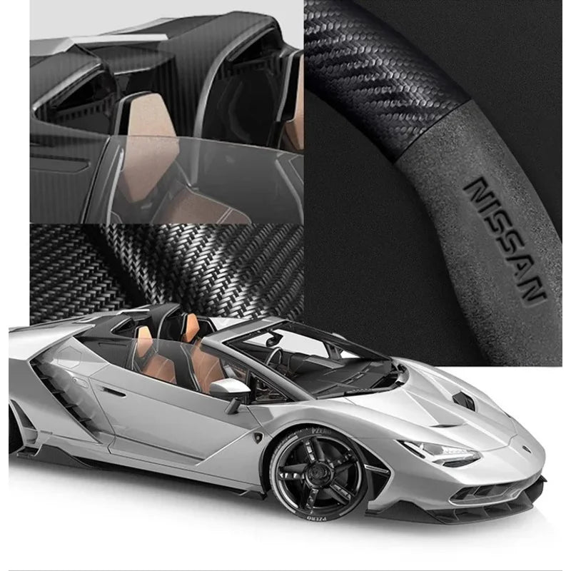 Carbon-Fiber-Style Steering Wheel Cover for Nissan – 37–38 cm