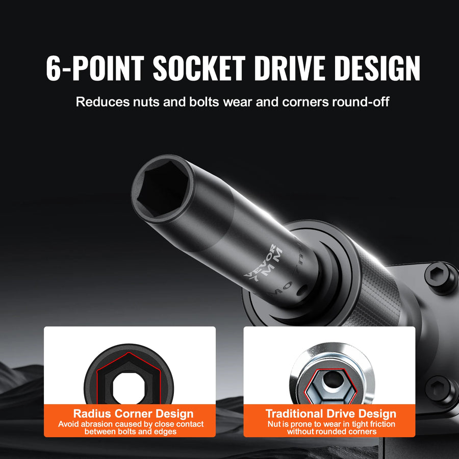 9-Piece 1/2-Inch Drive Deep Impact Socket Set, 29-38mm