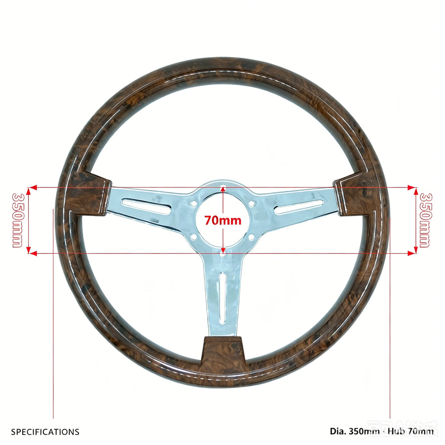 350 mm Wood-Grain Three-Spoke Steering Wheel