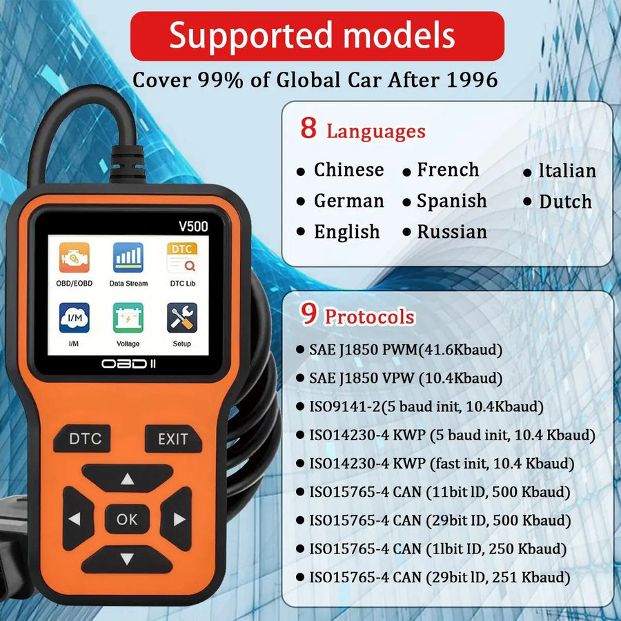 V500 OBD2 Code Reader with Vehicle Voltage and Charging Test