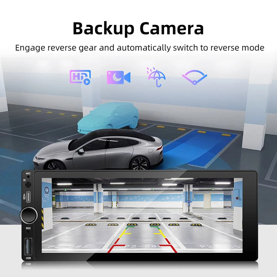 6.86-Inch 1-DIN Wireless CarPlay and Android Auto Car Stereo