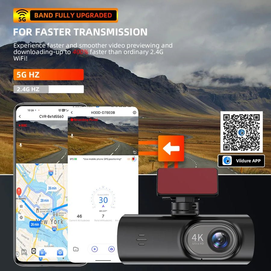 4K Dual Dash Cam with Wi-Fi App Control