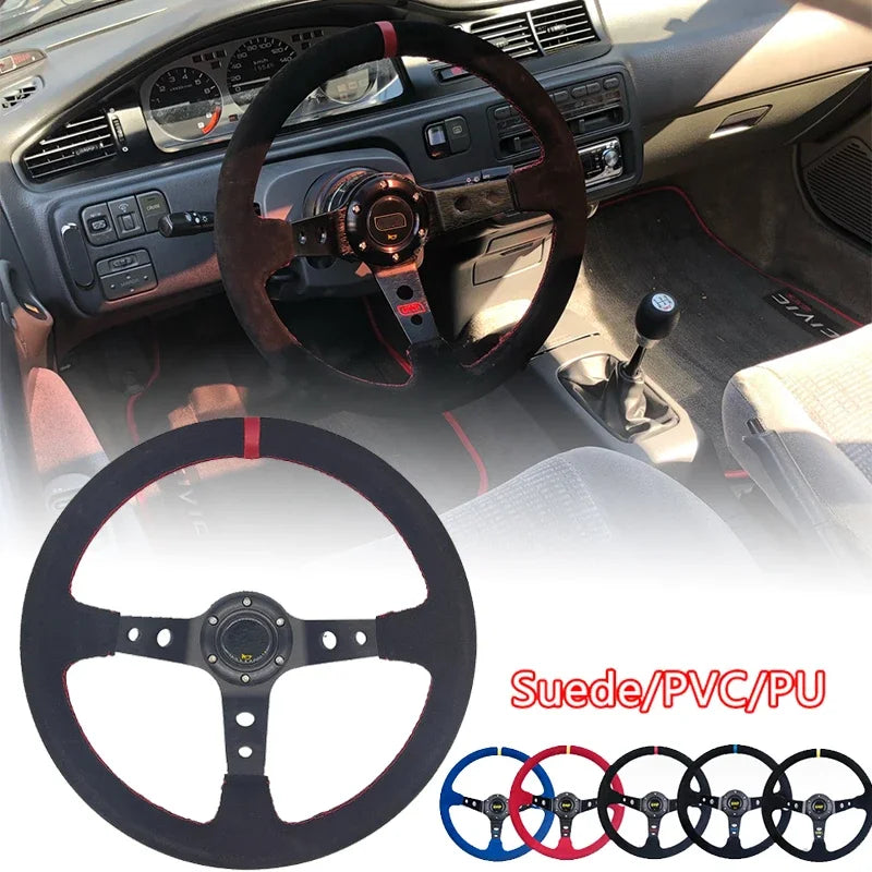 Universal 350mm Deep-dish Suede Sport Steering Wheel