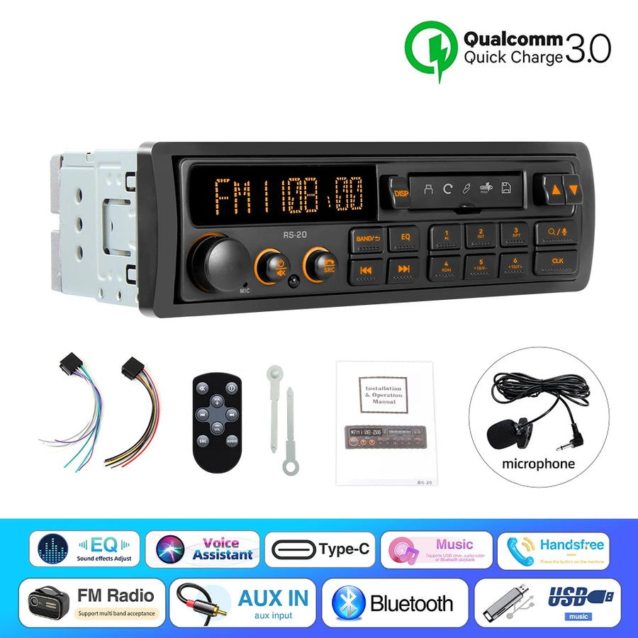 Retro 1-DIN Bluetooth Car Stereo with FM, AM, RDS, DAB, USB and AUX