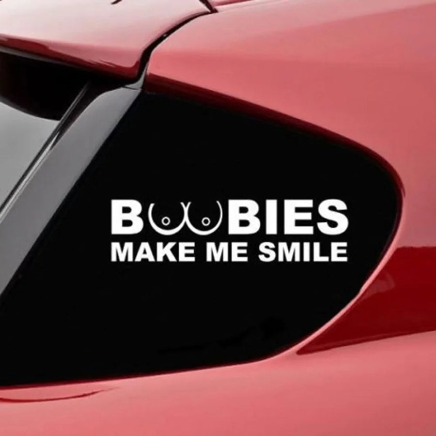 “Boobies Make Me Smile” Reflective Window Sticker