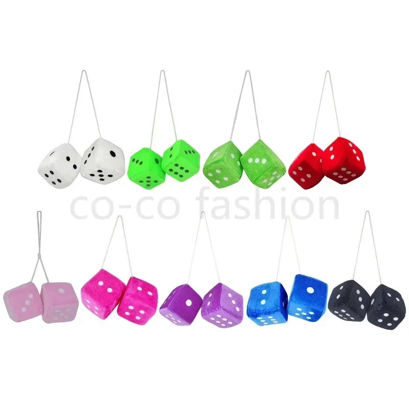Pair of Retro Plush Fuzzy Dice Rearview Mirror Ornaments
