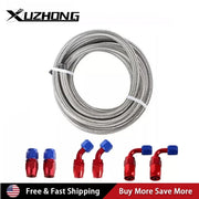 16FT AN10 Stainless Steel Braided CPE Oil Fuel Line Kit with 6-Piece Aluminum Alloy 0 45 90 Degree