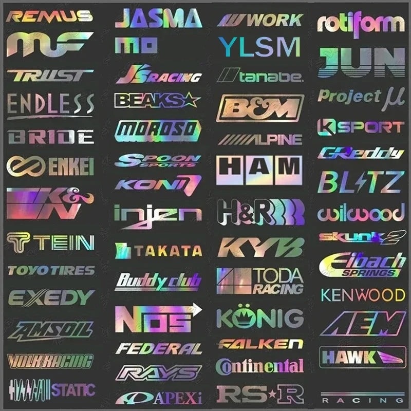 15-Piece Reflective JDM Racing Sponsor Decal Set