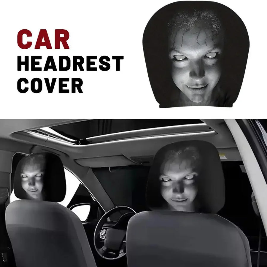2-Piece Horror Design Car Headrest Covers – Universal Halloween Seat Decor