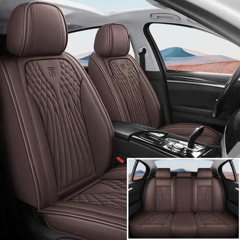Luxury 3D Stitched Nappa Leather Car Seat Covers 5 Seats Laser Perforated Breathable Easy Fit