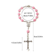 Pink Rose Bead Catholic Rosary Rearview Mirror Hanging Ornament