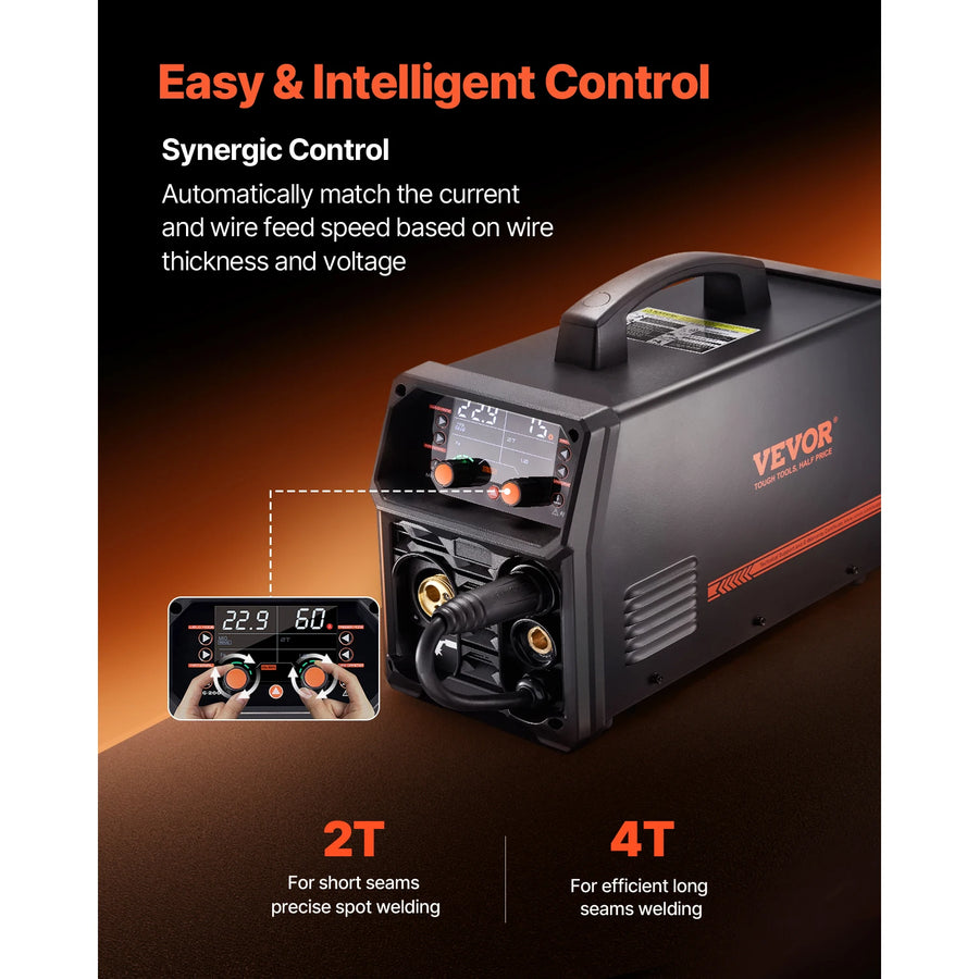 5-in-1 Dual-Voltage MIG Welder with Pulse and LCD – 200A/250A
