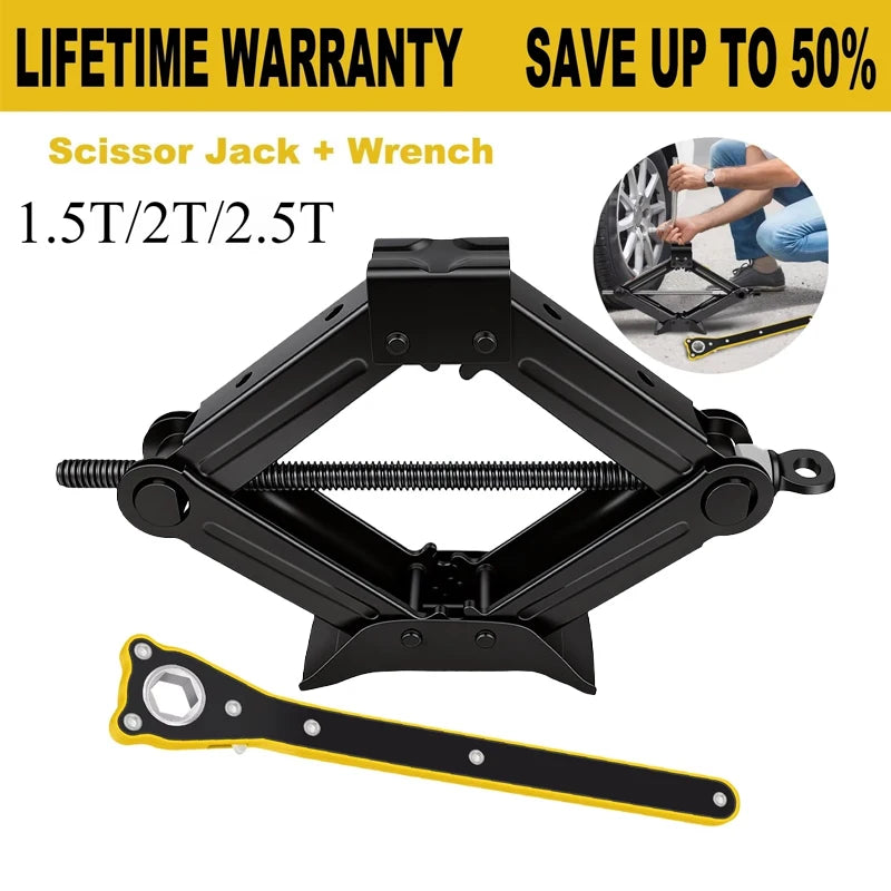 Adjustable Scissor Jack Kit with Extendable Lug Wrench, 1.5-2.5 Ton Options