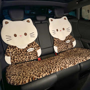 Fun Leopard Print Cartoon Cat Plush Car Seat Covers Set Soft Breathable Rabbit Fur Material