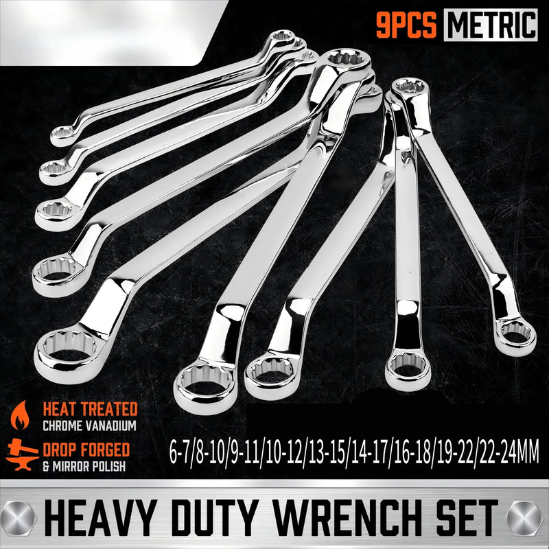 9-Piece Metric 75-Degree Offset Double Box-End Wrench Set