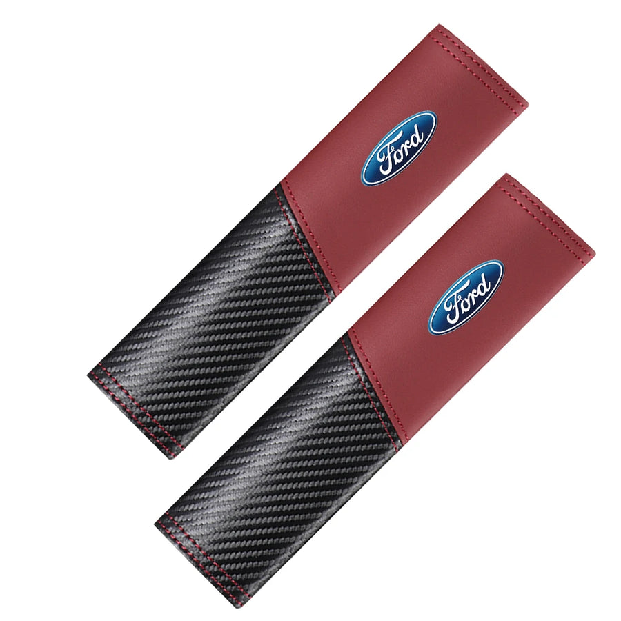 2-Piece Ford Logo Carbon-Pattern Seat Belt Shoulder Pads