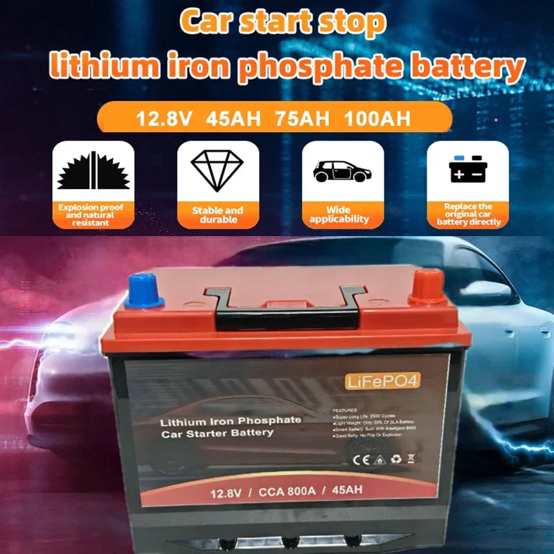 12.8V LiFePO4 Automotive Battery - 45Ah, 75Ah or 100Ah