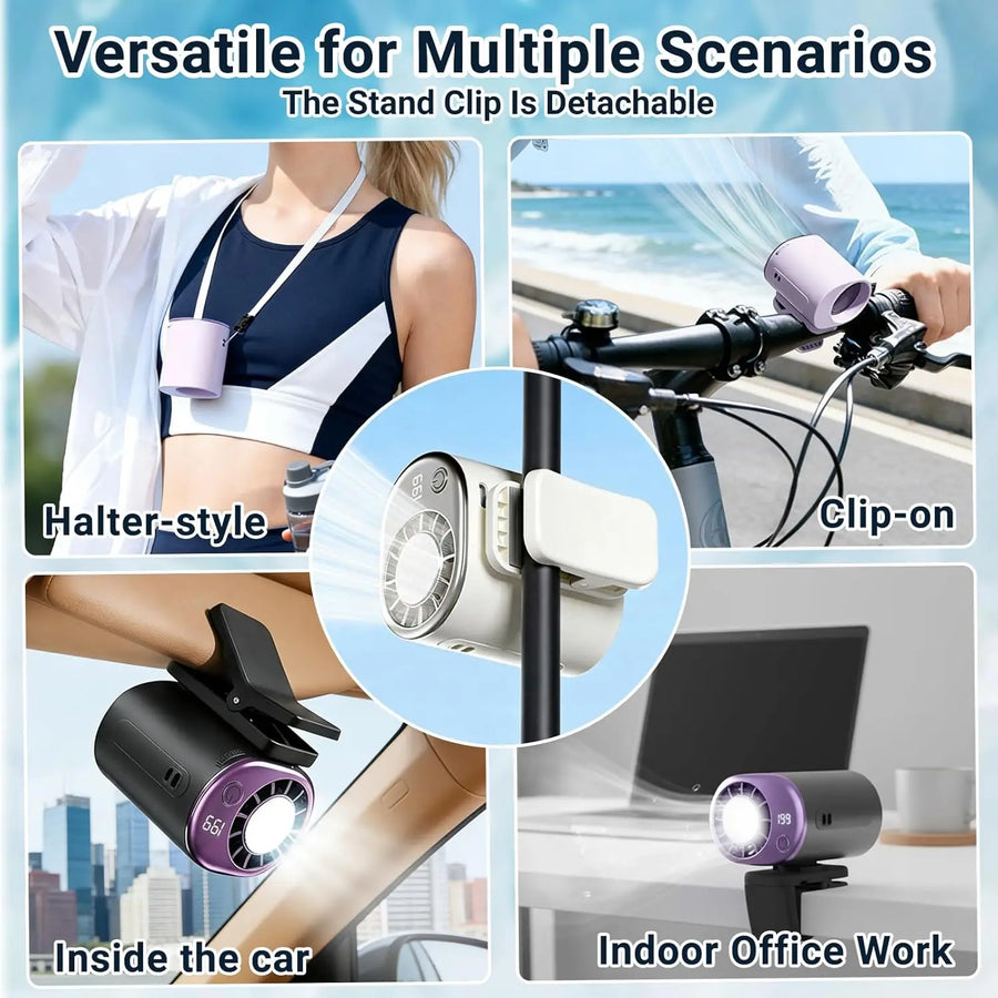 Rechargeable Clip-On Car Fan with LED Display and 360° Rotation