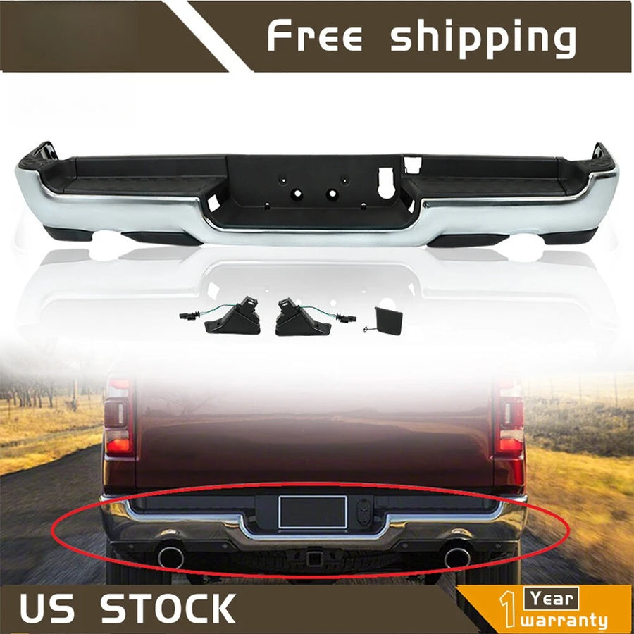 Chrome Rear Step Bumper for Ram 1500 with Dual Exhaust 2019-2024