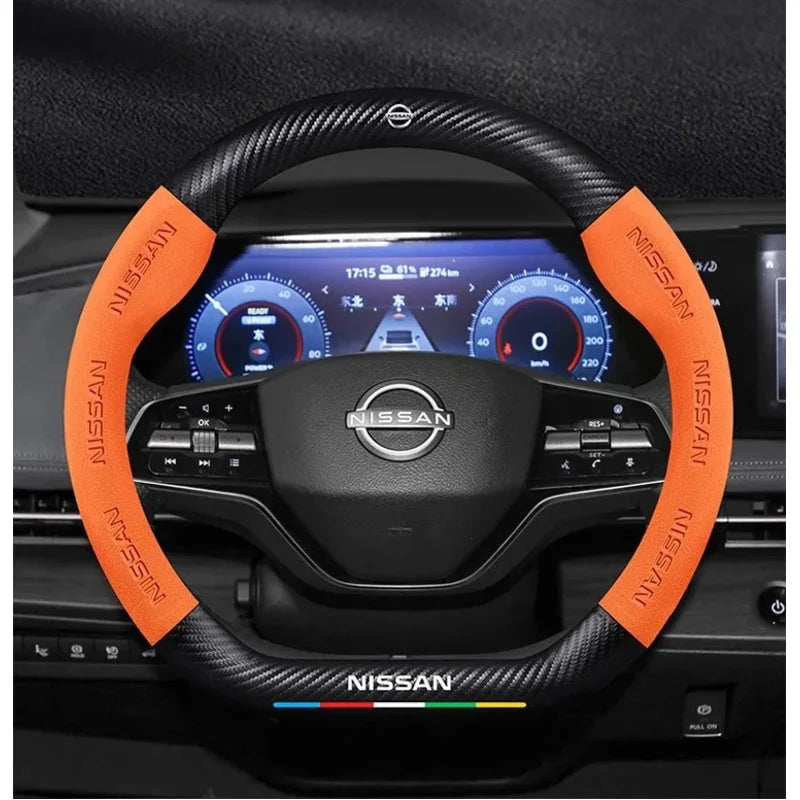Carbon-Fiber-Style Steering Wheel Cover for Nissan – 37–38 cm