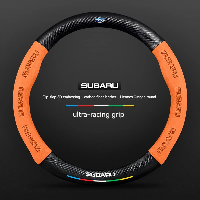 Suede Carbon-Fiber-Style Steering Wheel Cover for Subaru – 38 cm