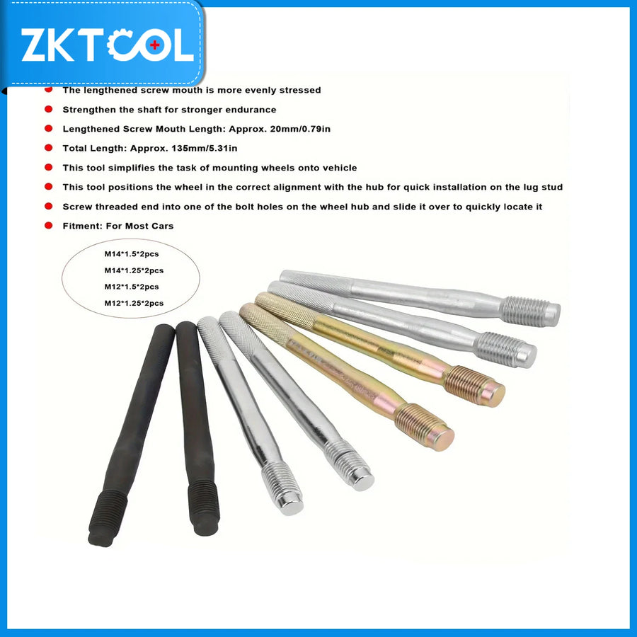 Wheel Stud Alignment Pin Kit 10 Pieces Car Wheel Alignment Pin Steel Alloy Fixed Alignment Tool M14x1.5 1.25 M12x1.5 1.25
