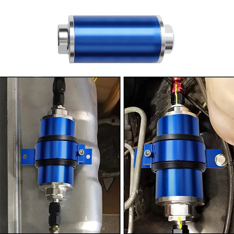 Cleanable 30 Micron Inline Fuel Filter AN6 AN8 AN10 with Bracket Universal Blue