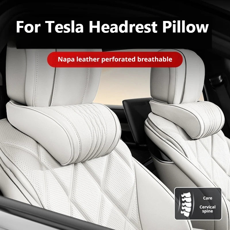 Nappa Leather Tesla Car Headrest and Lumbar Support Pillow