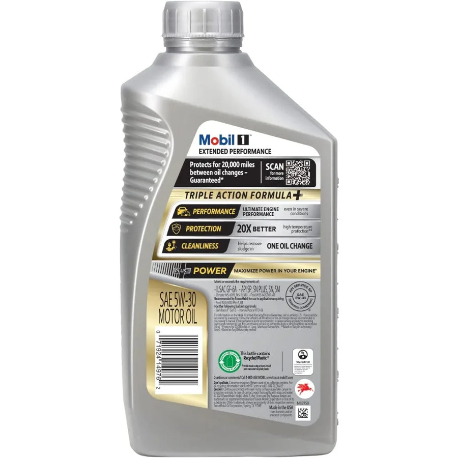 Mobil 1 Extended Performance Full Synthetic 5W-30 Motor Oil, 1 Quart Case of 6