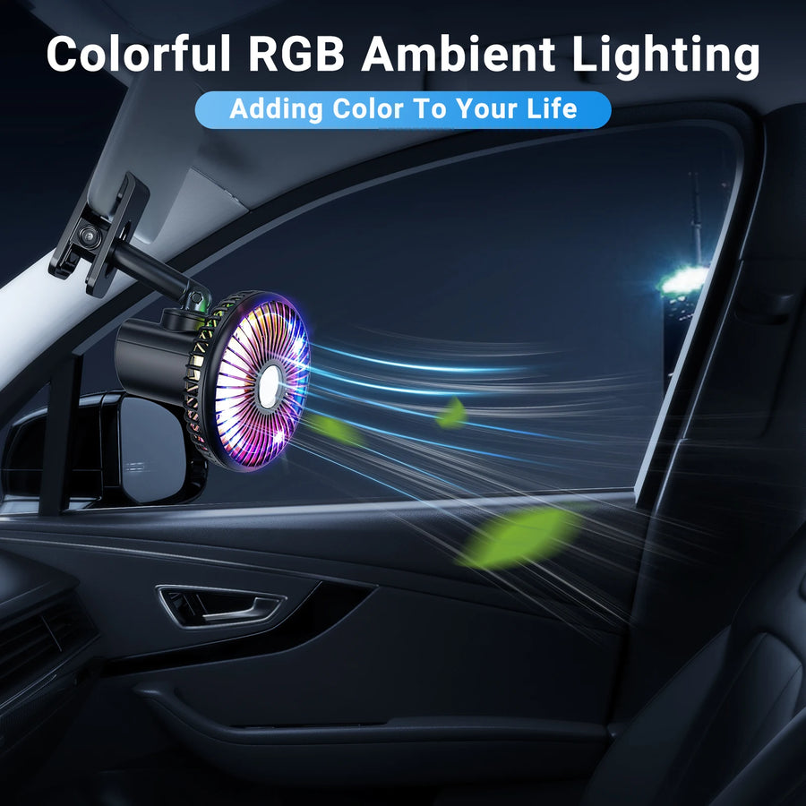 Rechargeable 2000mAh USB Car Cooling Fan with RGB Ambient Light
