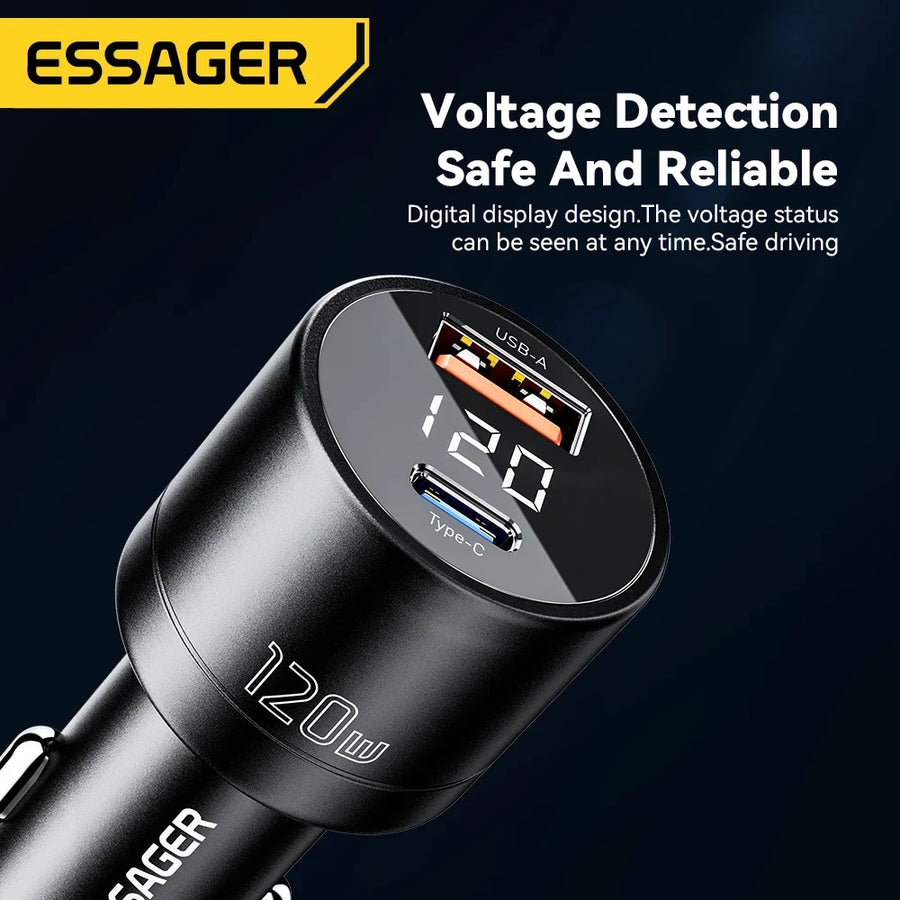Essager 120W USB-C PD and QC Car Charger Adapter