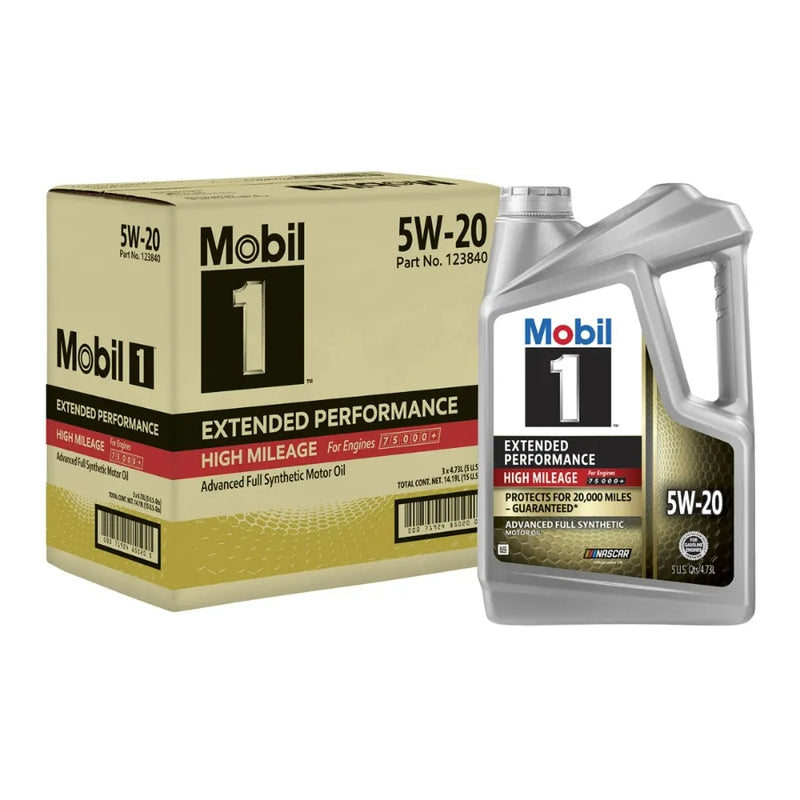 Mobil 1 Extended Performance High Mileage 5W-20 Motor Oil, 5 Quart Pack of 3