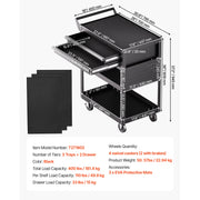5-Tier Rolling Tool Cart with 2 Lockable Drawers and Pegboard