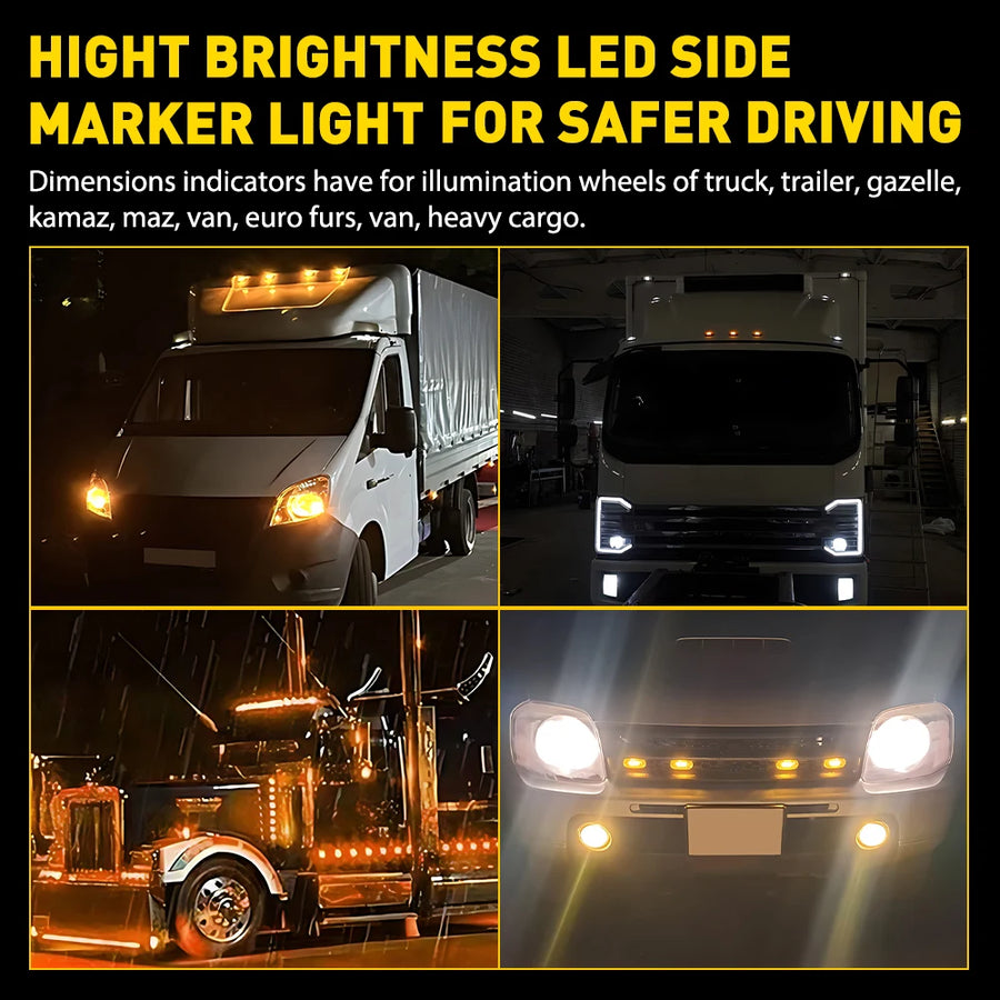 10-Piece LED Side Marker and Clearance Lights – Amber, 12V–24V