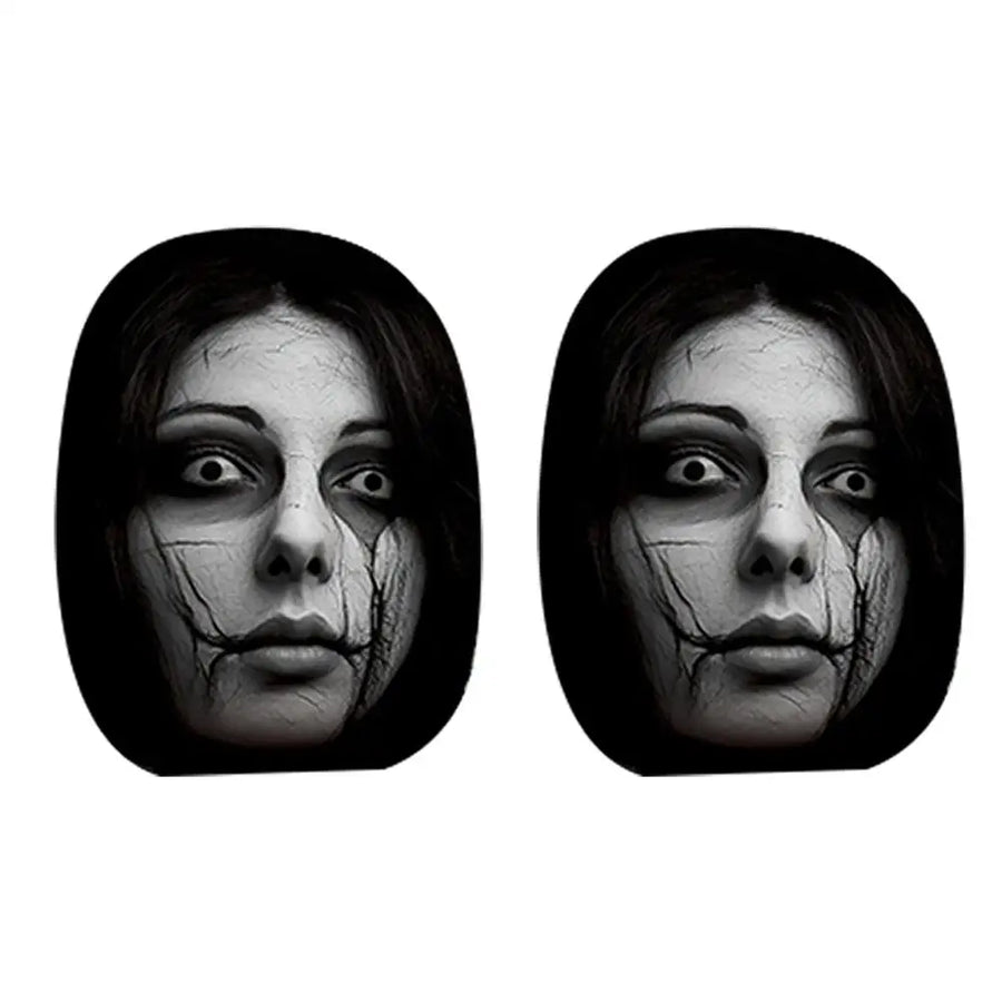 2-Piece Horror Face Car Headrest Covers – Universal Washable Interior Decor